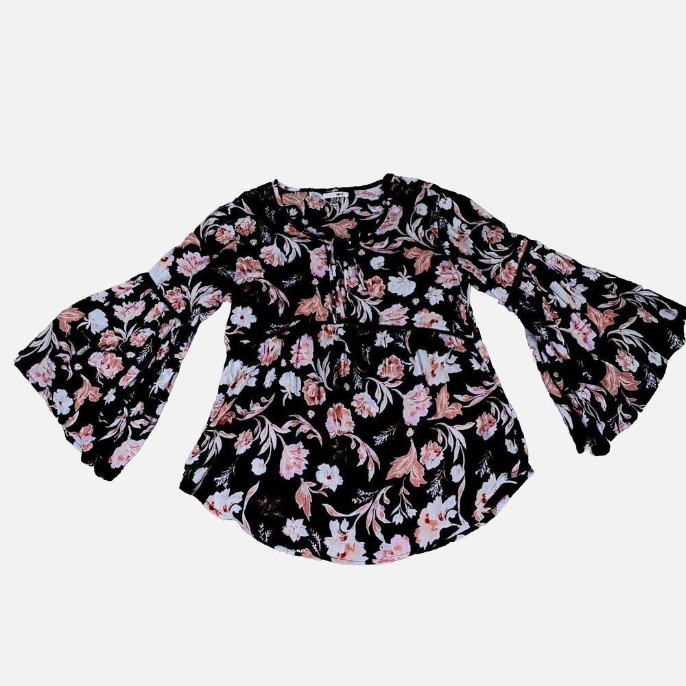 Amuse Society Tunic Women S Black Floral Bell Sleeve Whimsigoth Fairy Babydoll